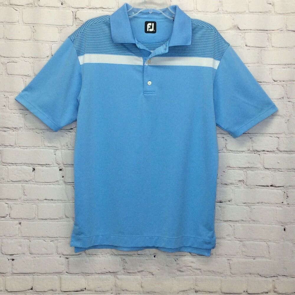 FootJoy Golf Polo Athleisure Men's Size M Blue White Black Stripes Logo Sporty